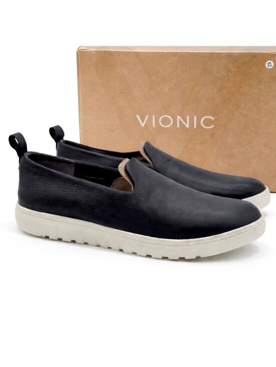 Vionic Shoes - VIONIC Uptown Willa Black Leather Slip On Sneakers Womens 9.5 WIDE Arch Support
